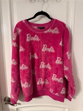 Barbie pink fleece pull over crew neck size large